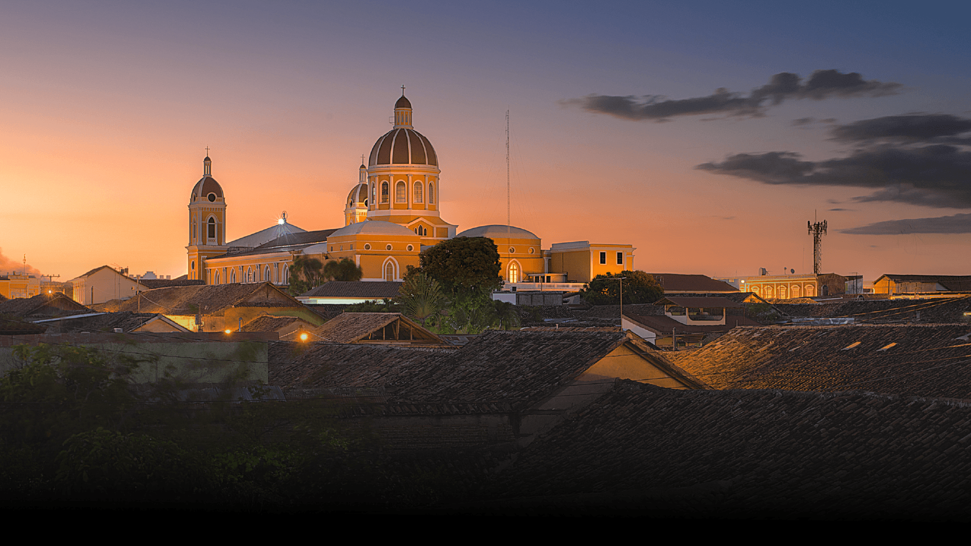 Granada cathedral sunset Nicaragua travel destination